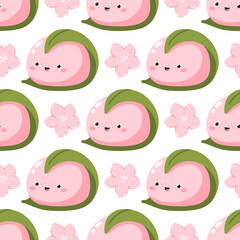 Vector seamless pattern with cute sakura mochi character