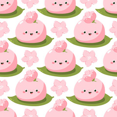Obraz premium Vector seamless pattern with cute sakura mochi character