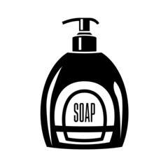 Liquid soap bottle with drop glyph. Sanitary simple style black detailed logo icon vector black illustration isolated.