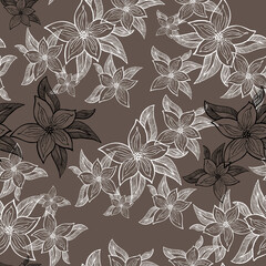 Seamless floral pattern with graphic flowers. Monochrome version.