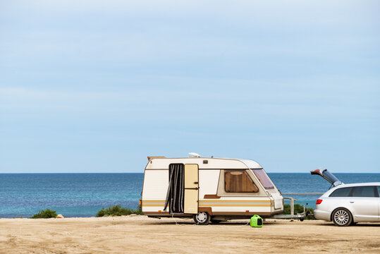 Caravan Trailer Camping On Beach