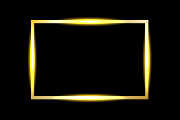 Neon Golden Glowing Frame Isolated On Black Background. Vector Illustration