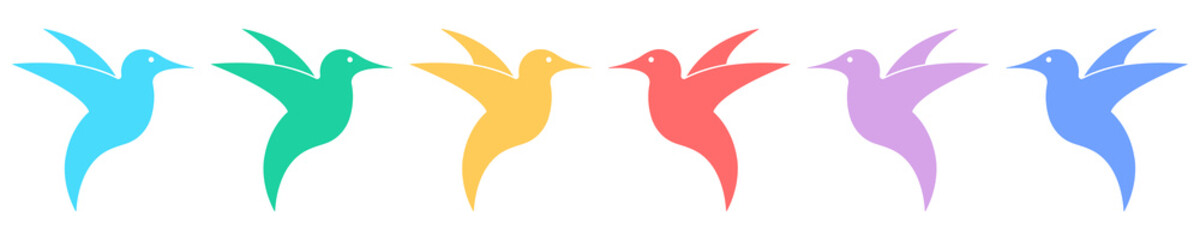 Colorful hummingbird vector icons set.  Hummingbird silhouette. Colibri logo. Tropical animal.