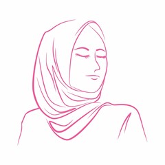Vector Line Drawing of Muslim Woman with Hijab ,Arab Woman . For Logo Template Icon Hijab Store Muslim Store etc.