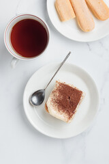 Piece of Homemade Tiramisu cake dessert