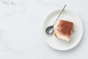Piece of Homemade Tiramisu cake dessert