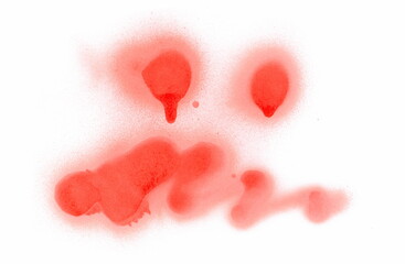 Red spray stain in shape facial expression feeling irrelevant, confused isolated on white