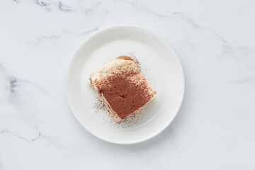 Piece of Homemade Tiramisu cake dessert