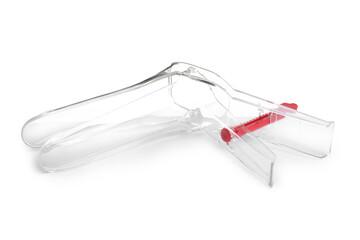 Disposable vaginal speculum isolated on white. Gynecological tool