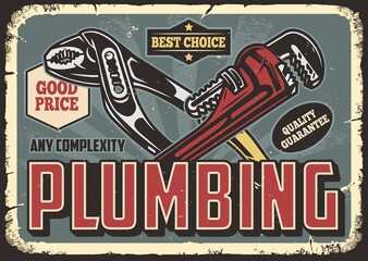 Crossed plumbing tools colorful poster
