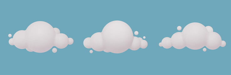 3d vector illustration clouds isolated on a blue background. Render soft round cartoon fluffy clouds 