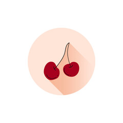 Two doodle raw red cherries for icon. Summer food.