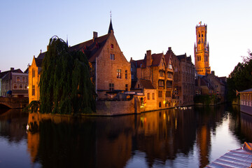 Bruges, Belgium night scene on the Rozenhoedkaai River