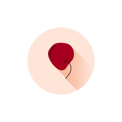 Flat round icon with stylized dark red cherry and shadow