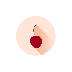 Flat raw cherry with shadow for icon or label. Vegetarian food.