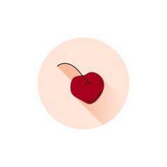 Tasty stylized ripe cherry in round icon and shadow. Summer healthy food