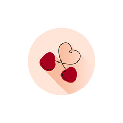 Two cute doodle tasty cherries with heart for label or sticker. Healthy diet food, raw berries