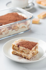Piece of Homemade Tiramisu cake dessert