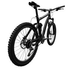 Black mountain bike on an isolated white background. 3d rendering.