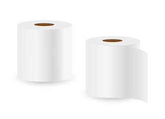 Toilet paper rolls isolated on white background. Vector realistic Mockup. Two rolls without pattern. Blank template. EPS10.