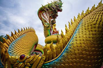 close-up Thai pattern the king of naga or serpent statue, Buddhist, - obrazy, fototapety, plakaty