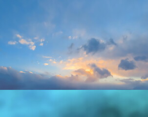 Obraz premium blue sea and cloudy pink sky panorama ,water wave on white sand at the tropical beach summer holiday