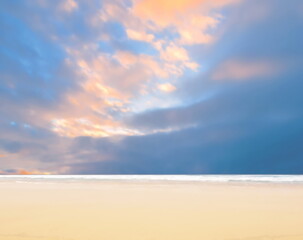 blue sea and cloudy pink sky panorama ,water wave on white sand at the tropical  beach summer holiday