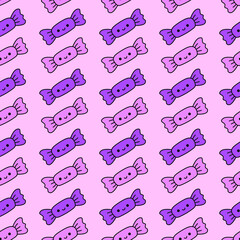 Cute candies vector seamless pattern, cute food background