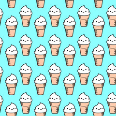 Doodle cute ice cream vector seamless pattern, cute ice cream background