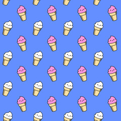 Doodle cute ice cream vector seamless pattern, cute ice cream background