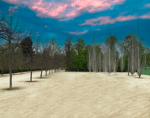 Panorámica invernal del Parque del Retiro en Madrid.