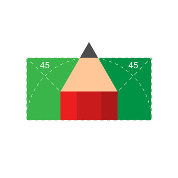 Illustration of a geometric lesson. Geometry lessons at school and university. Geometry symbol with 45 degrees angles and a pencil. Vector EPS 10