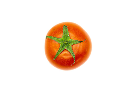 Single tomato isolated on white background Top view