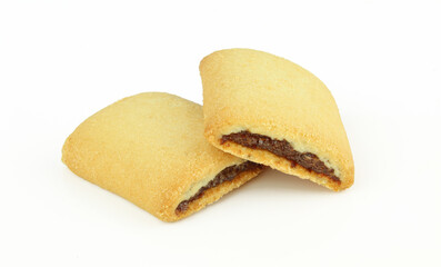 Two jam filled strudel pastries isolated on white background