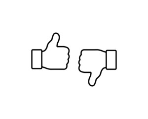 Thumb up and thumb down sign. Yes and No or Positive and Negative symbol in linear style isolated in white background. Vector EPS 10