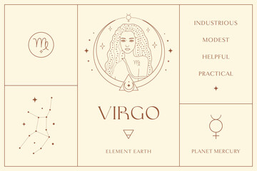 Virgo Zodiac Sign Design Illustrations. Esoteric Vector Element, Icon