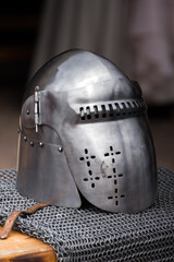 Iron helmet of the medieval knight
