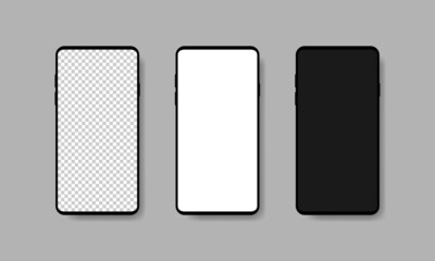 Realistic Smartphone Blank Set with transparent white and black screen. Vector illustration EPS 10