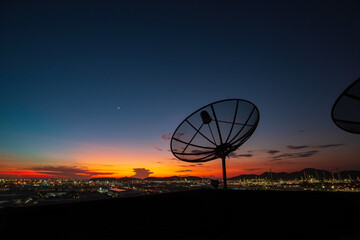 Satellite dish sky cloud sunset communication technology network