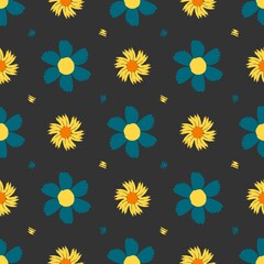Seamless pattern with flowers from brush strokes.