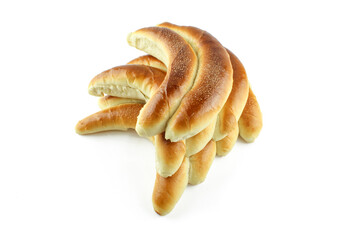 Stack of salty golden color pastries isolated on white background