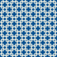 Seamless arabic ornament. Moroccan stars and crosses motif. Arabesque traditional pattern with mosaic tile.