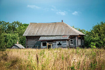 destroyed houses in an abandoned village