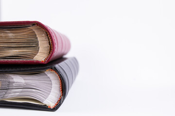 photo albums made of leather on a white background