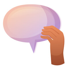 Hand hold round shaped speech bubble for concept design. Cartoon vector isolated illustration. Message balloon with empty copy space.