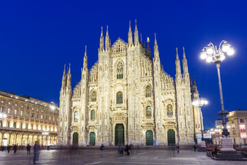 Fototapeta na wymiar Milan Cathedral Duomo di Milano church travel traveling holidays vacation town at twilight in Italy