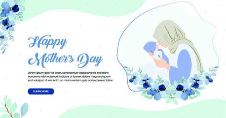 Floral Hand drawn Muslim mom with baby cover design temple for mother's day special
