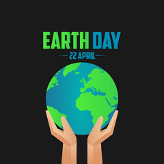 Earth Day. Illustration for Earth Day on April 22. Planet in the hands and the inscription Happy Earth Day. Vector illustration. EPS 10