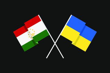 Flags of European and Asian countries of Ukraine and the Republic of Tajikistan in national colors. Help and support from friendly countries. Flat minimal graphic design.