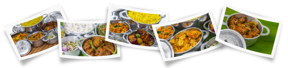 Collage de spécialités culinaires créoles réunionnaises, rougails saucisses 
